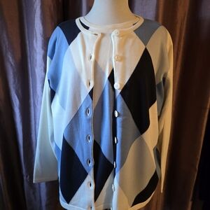 Dress Barn White, Blue And Black Cardigan Twinset